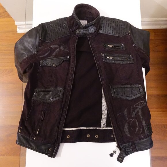 Elvis Jesus Leather Denim Mens Black Medium Biker Jacket - Picture 1 of 16